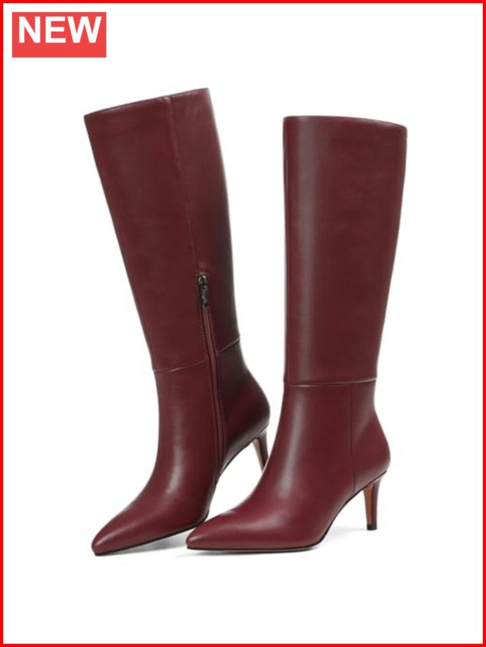 Comfitoria Knee High Boots Pointed Toe Stiletto Heel Faux Leather Side Zip